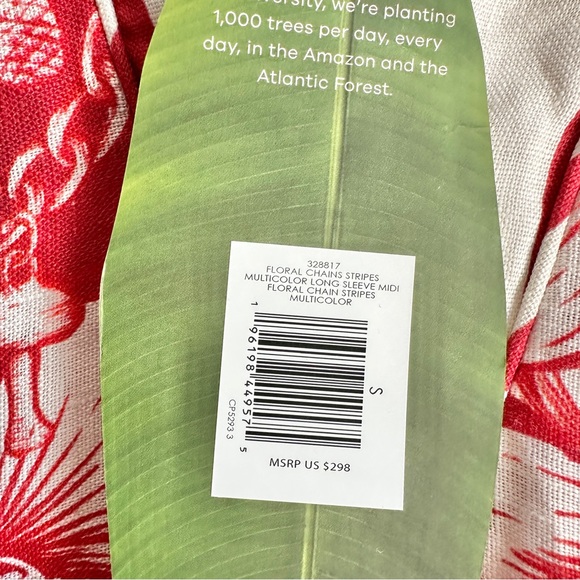 NWT Farm Rio Floral Chains Stripe Long Sleeve Linen Midi Dress - Picture 7 of 7